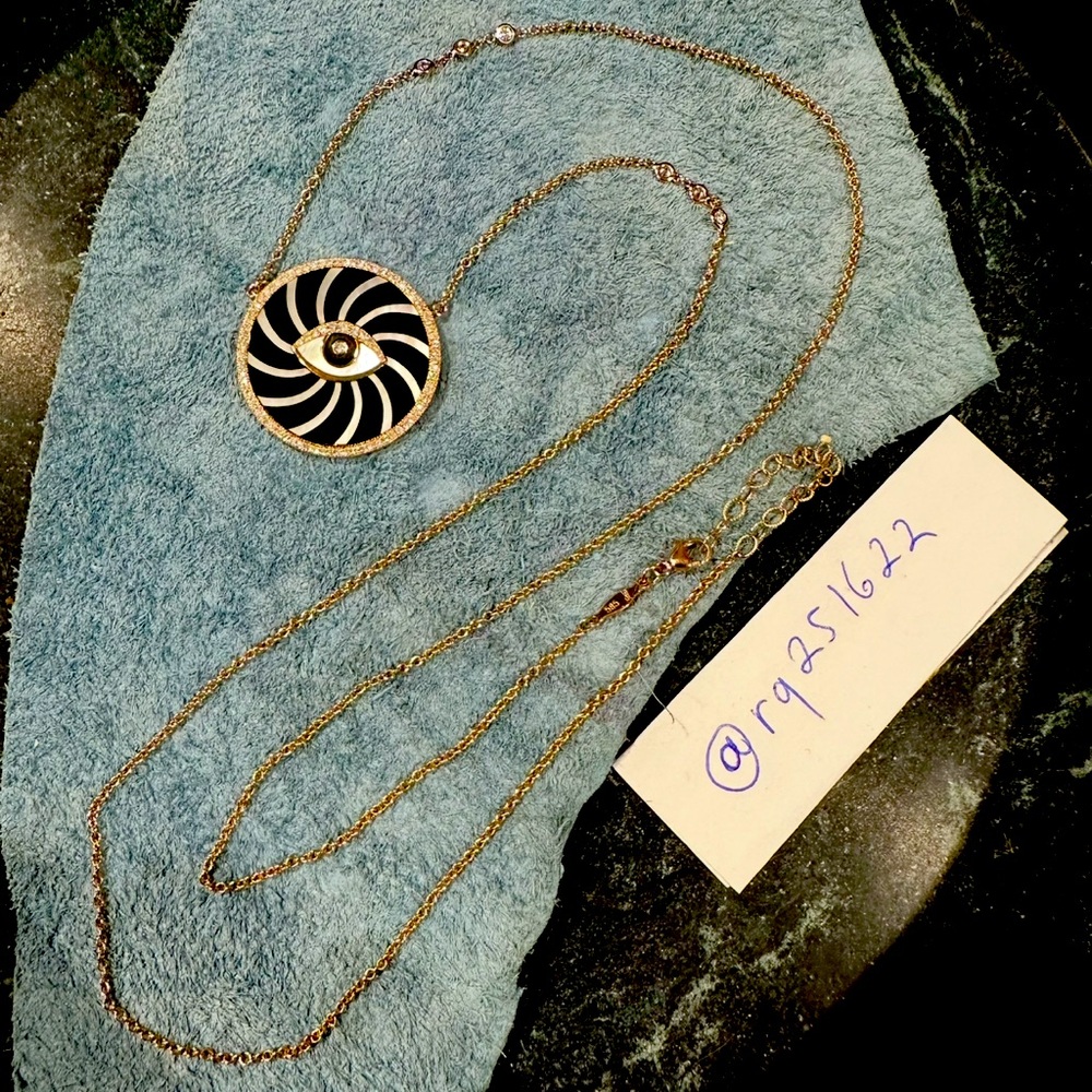 Jacquie Aiche Large Pave Onyx & Mother of Pearl Swirl Eye Necklace